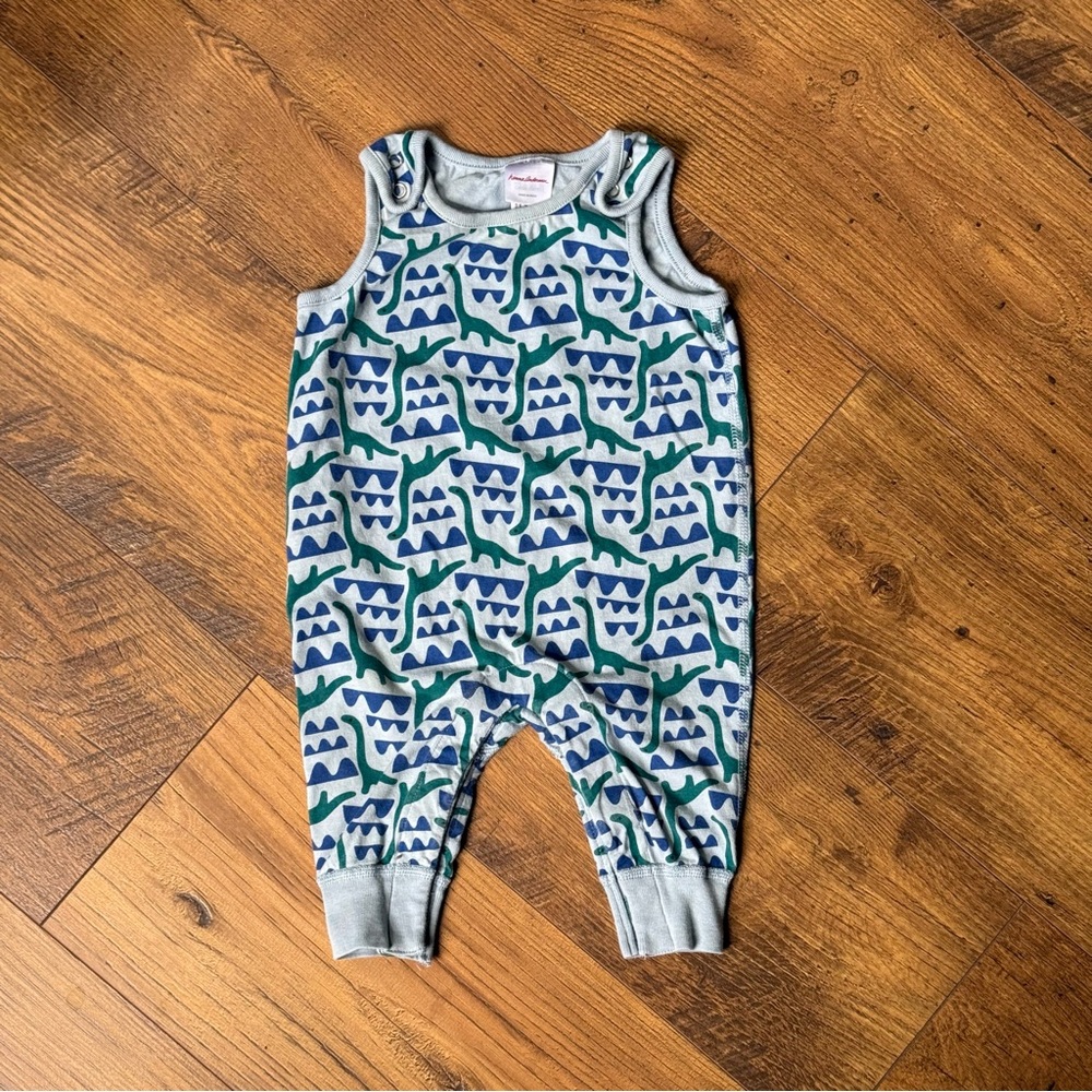 Hanna Andersson Blue and Green Dinosaur Baby Romper/Onesie
